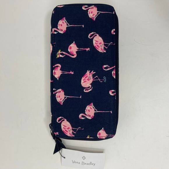 Vera Bradley Large Travel Pill Case Organizer In Flamingo Fiesta Navy Blue Pink - Picture 10 of 16